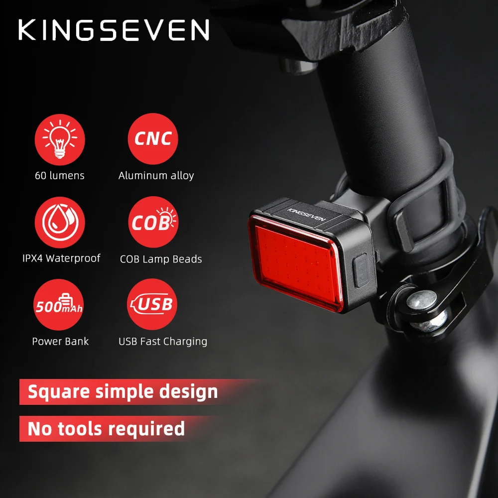 KINGSEVEN Bike Light 5 Modes Bicycle Rear Light MTB Safety Warning Tail Light Waterproof Riding Flashlight Bike Accessories