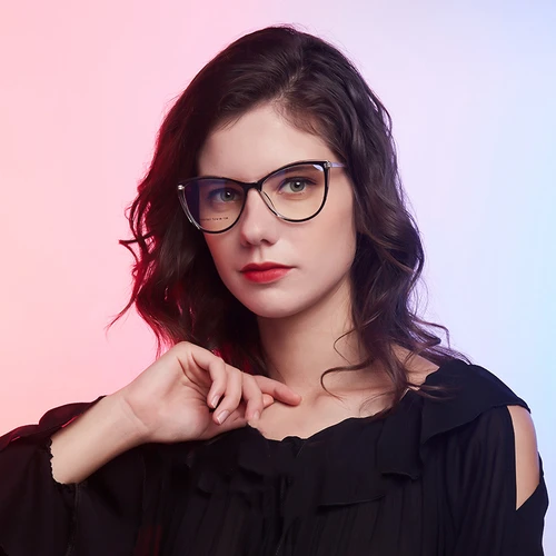 Imagen 2 del producto YIMARUILI, gafas de ojo de gato a la moda para mujer, gafas ultraligeras con bloqueo de luz azul, prescripción óptica TR90, montura de gafas 87001