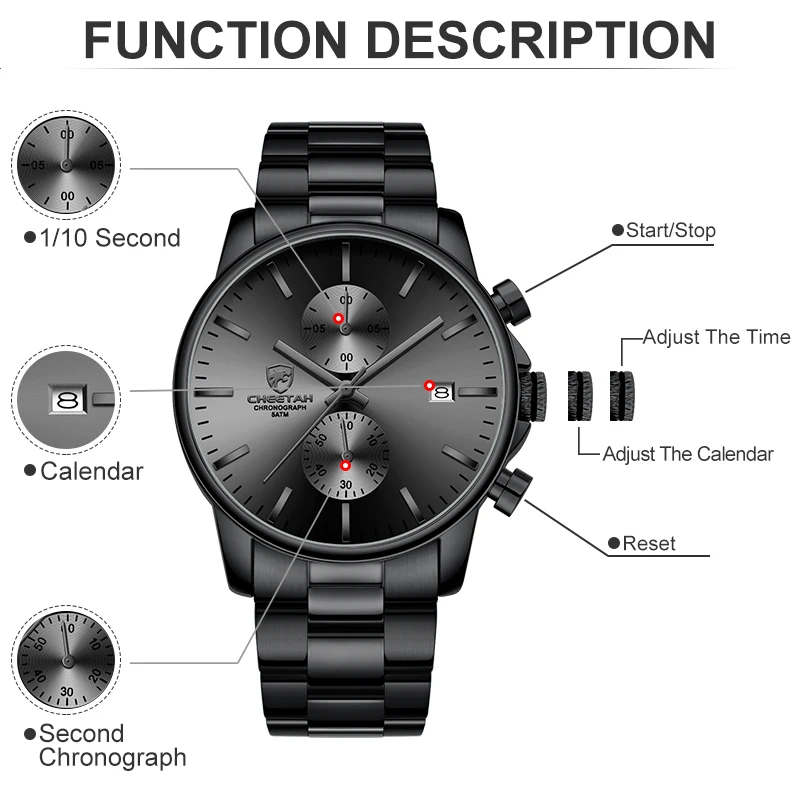 CHEETAH-reloj analógico de cuarzo para hombre, accesorio de pulsera resistente al agua con cronógrafo, complemento masculino deportivo de marca de lujo perfecto para negocios, nuevo