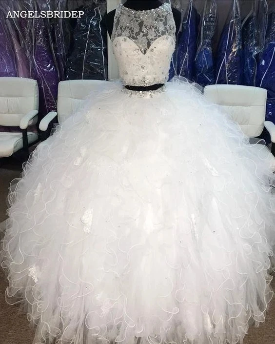 

High Neck Organza Ball Gown Wedding Dresses White Ivory Princess Bride Dress Two Pieces Wedding Gown 2021 New Vestido De Noiva