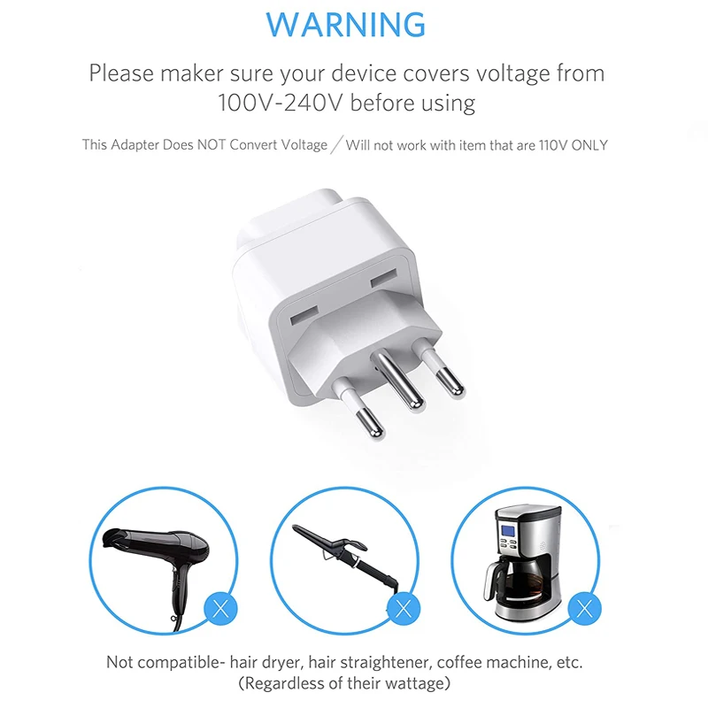 Brazil South Africa Travel Plug Adapter Grounded Universal Type N Plug Adapter BR To US Adapter - Ultra Compact For Brazil South