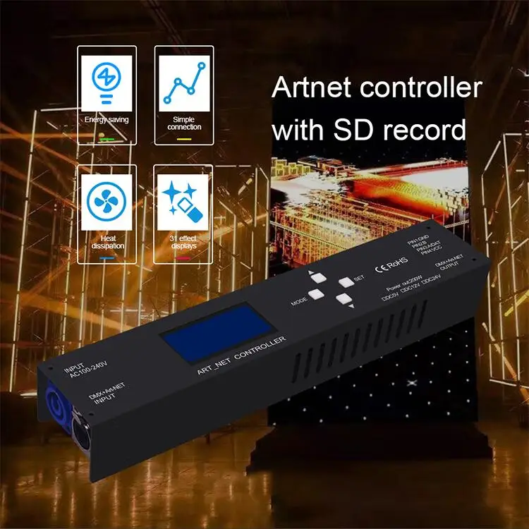 controlador de fonte de alimentacao artnet embutida saida 680 pixels um porta para ws2812 ws2811led 01