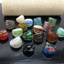 17PCS/Lot  Randomly Mixed With Colored Glaze Murano Glass Lampwork Rings For Women Foil  More 18-19 MM  Flower Party Gift