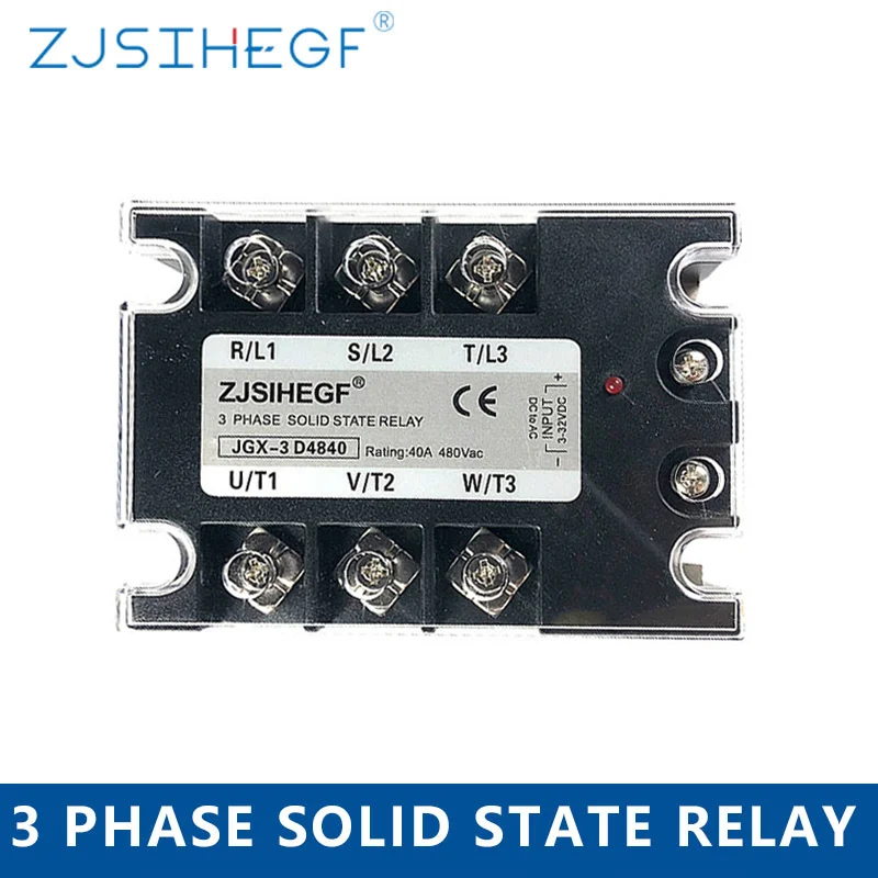 

Three Phase JGX-3 4840DA Solid State Relay SSR with for 3phase 40A SSR 3-32VDC 24-480AAC with REX -C100 Temperature Controller