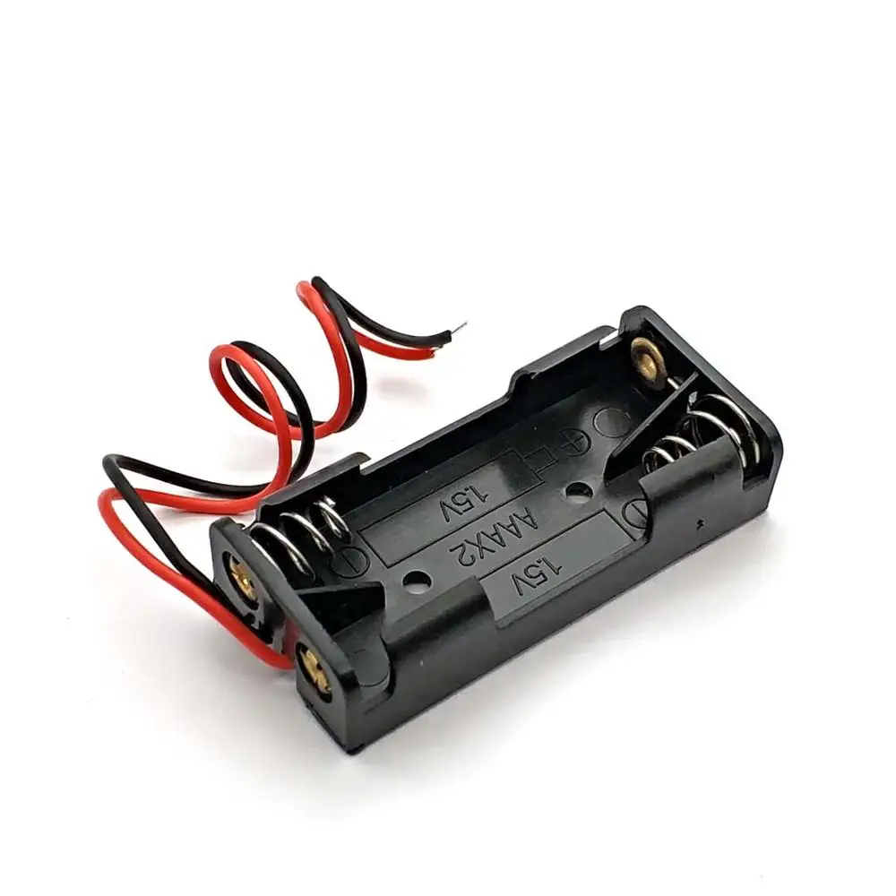 2x 1.5V AAA Plastic Black Spring Battery Storage Case Box Battery Holder Plastic Container With Black&Red 150mm Wire Leads