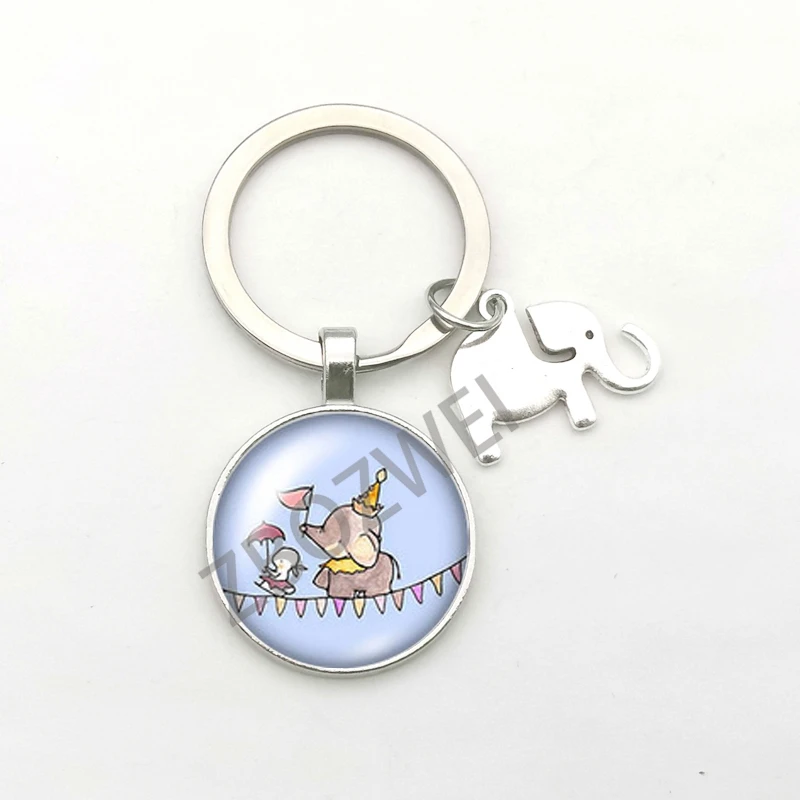 Cute Baby Elephant Pendant Keychains Glass Round Key Ring Fashion Bag Charm Jewelry Gifts for Men Key Chain Coach Women