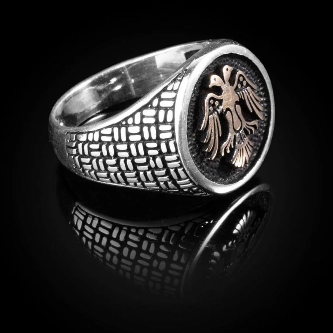 

925 Sterling Silver Great Seljuk Empire Ring, Double Eagle Silver Vintage English Men Special Ring Jewelry Accessory For Men