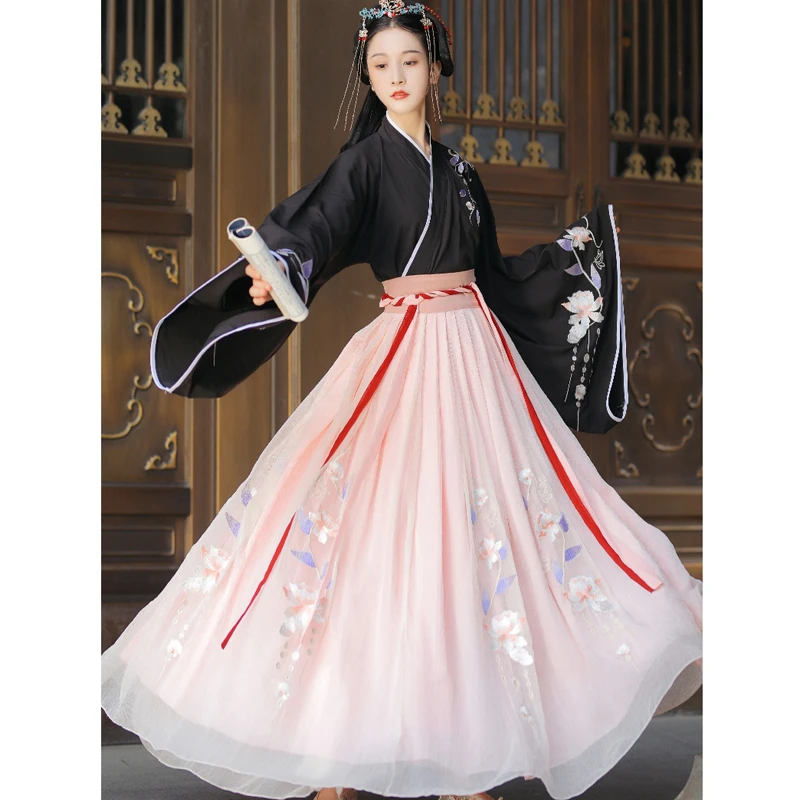 

Chinese Hanfu Top Skirts Set Floral Embroidery Traditional Costumes for Women Ancient Dance Fairy Cosplay Red Dress Elegant Lady