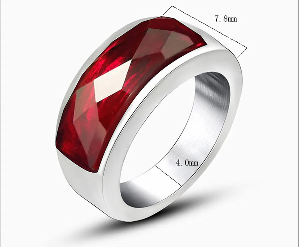 Trendy Red Purple Sands Agate Gemstones Ruby Crystal Concise Rings Men Women Titanium Stainless Steel Cool Finger Band Jewelry