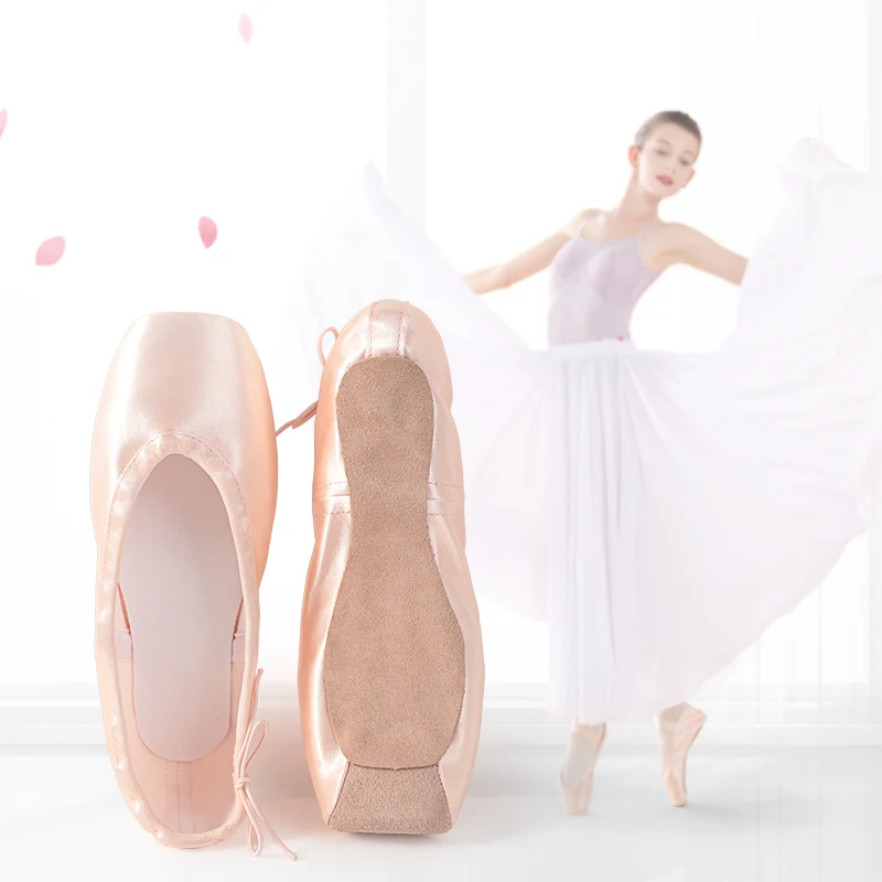 Professional Ballet Pointe Shoes With Genuine Leather Sole Women Satin Ballet Shoes With Ribbons For Professional Ballerina