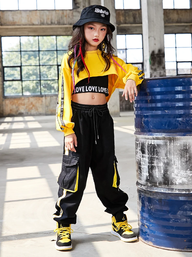 Bambini Hip Hop vestiti ragazze Jazz Street Dance Costume bambini felpa pantaloni Set sala da ballo Dancewear Stage Rave abbigliamento