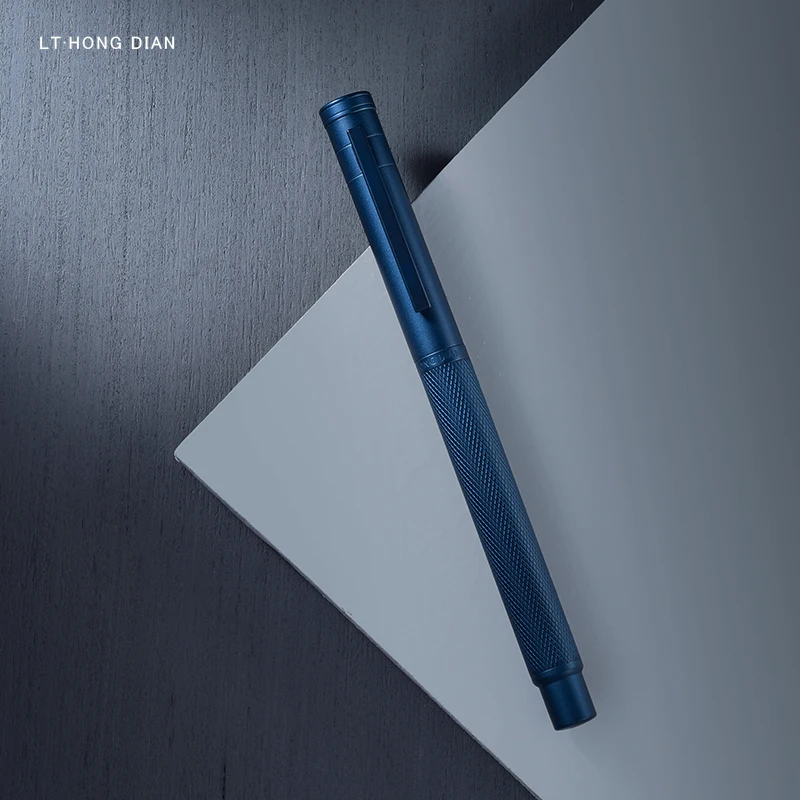 LT 14-dian-Stylo à plume en métal bleu profond, EF, F, incurvé, motif d'arbre de beauté, bureau d'affaires, excellente écriture, boîte cadeau