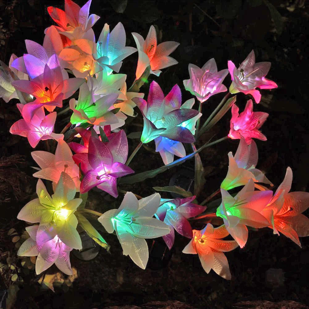 

4 heads lily sunshine LED colorful decoration outdoor lawn lamp home garden ip65 waterproof fake water flower night light