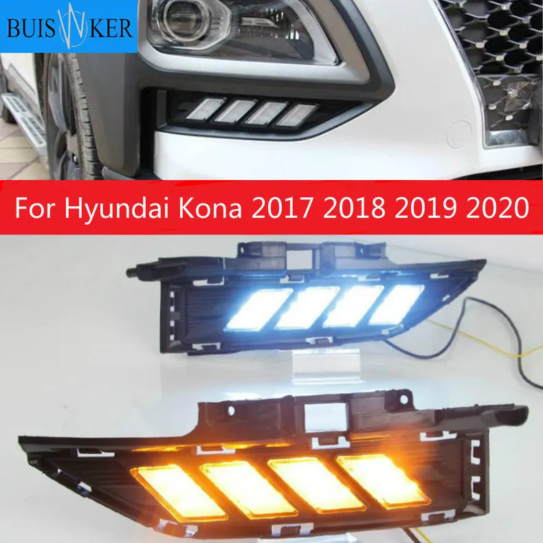 

2pcs For Hyundai Kona 2017 2018 2019 2020 Dynamic Yellow Turn Signal Function Car DRL Lamp 12V LED Daytime Running Light