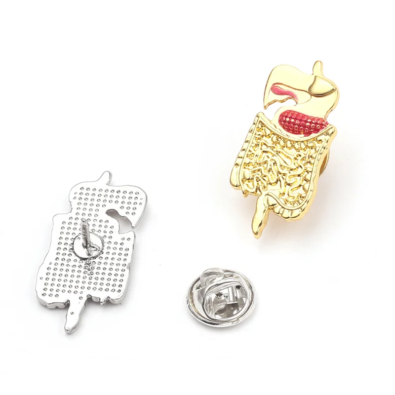 Bowels شكل بروش الذهب والفضة اللون المعدة دبوس المجوهرات الطبية للطبيب ممرضة علم الأحياء الطبية المتدرب هدية