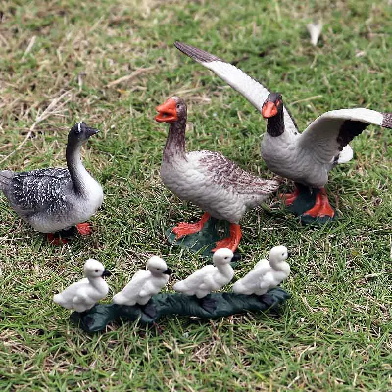 Oenux Simulation Cute Poultry Farm Animals Model Duck Goose Hen Chicken Cow Pig Miniature Action Figures Toy Xmas Gift For Kids