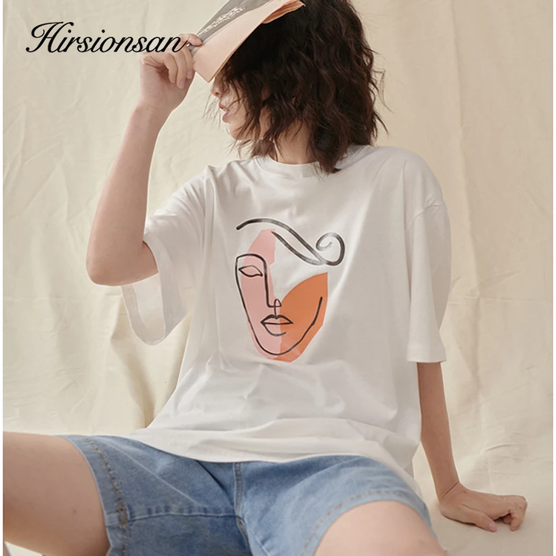 Hirsionsan 2023 Summer Character Printed T Shirt Women Vintage Gothic Graphic Female Tops Soft Loose Tees for Girl 65% Cotton