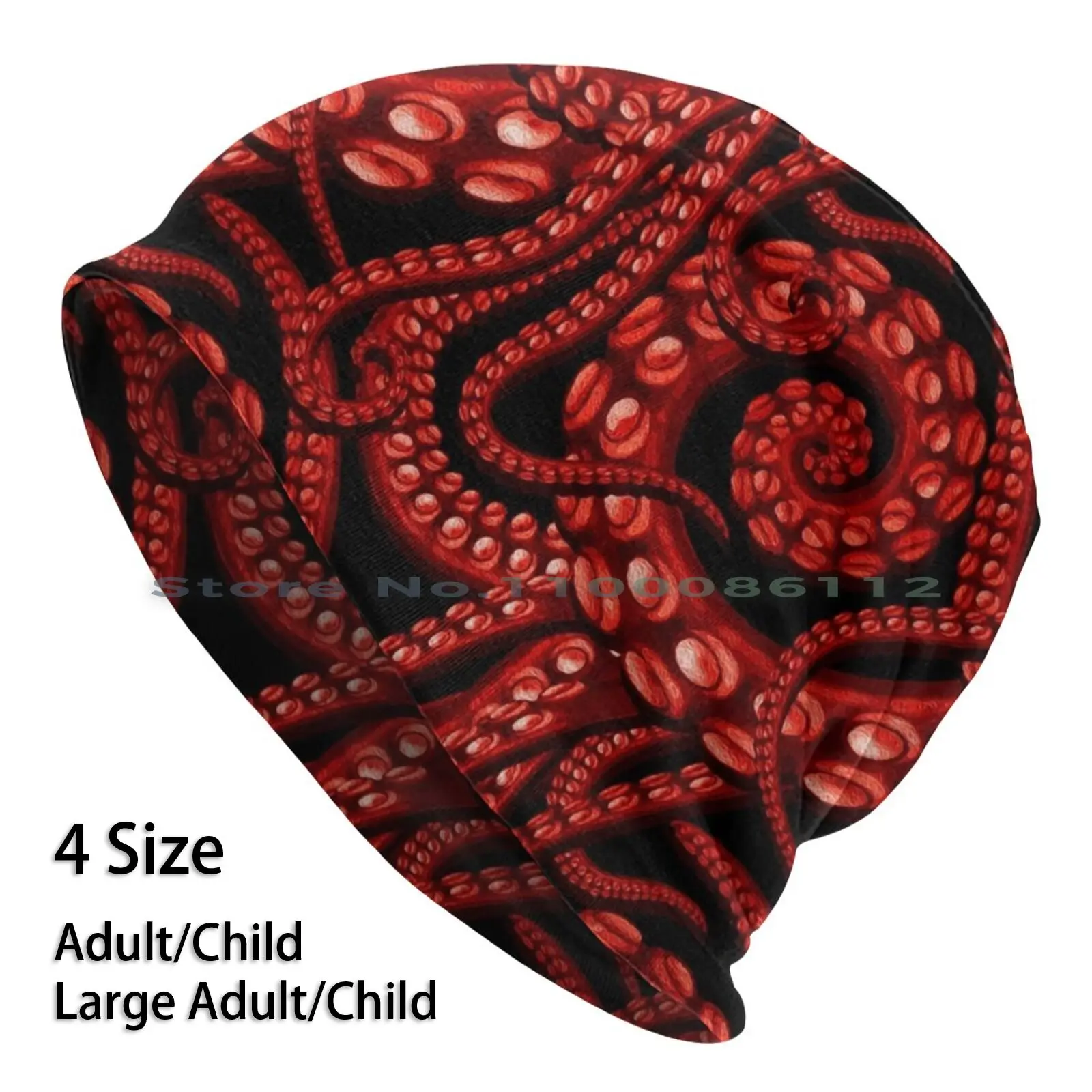 

Octopuses In Red Beanies Knit Hat Kraken Tentacle Red Illustratorg Cthulhu Brimless Knitted Hat Skullcap Gift Casual Creative