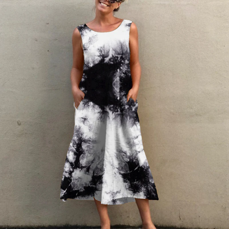 Mono con estampado Tie Dye para mujer, peto informal Vintage con bolsillo, holgado, sin mangas, largo, estilo Harem, para fiesta, 2021