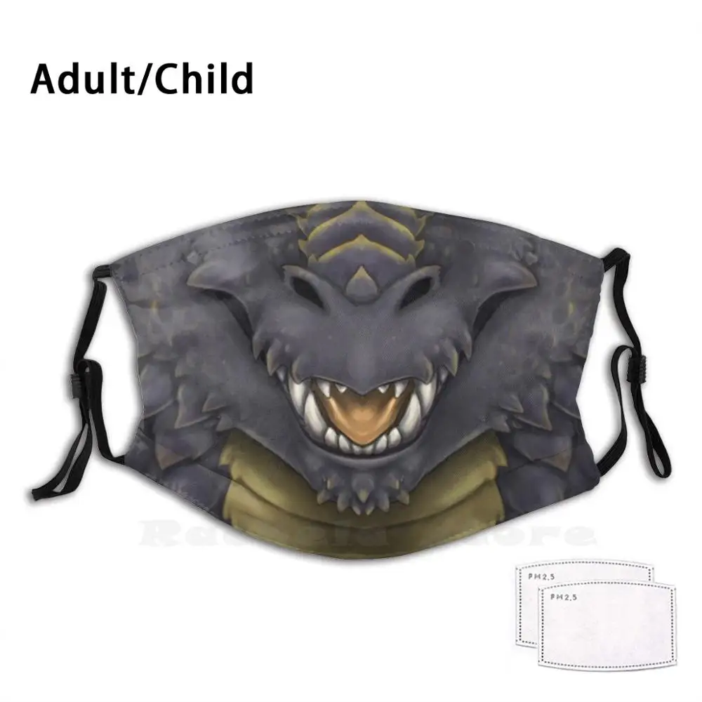 Black Dragon Face Print Washable Filter Anti Dust Mouth Mask Dragon Black Gold Fangs Teeth Face Maw Reptile Scales