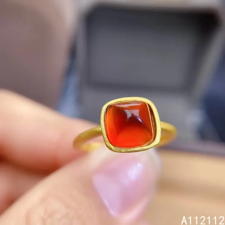 

Fine Jewelry 925 Sterling Silver Inset With Natural Gem Women's Trendy Elegant Sugar Tower Orange Garnet Adjustable Ring Support