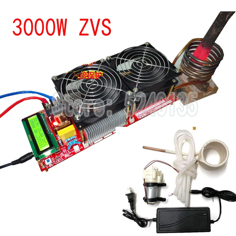 3000W 55A ZVS High Frequency Induction Heater Module Flyback Driver Heater Good Heat Dissipation + Coil +pump +power Adapter