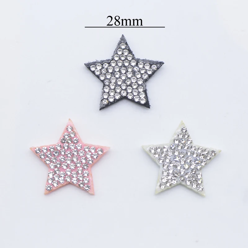 30Pcs 28mm Padded Colorful Rhinestone Star Patches for DIY Crafts Clothes Hat Headwear Hair Clips Decor Appliques Accessories