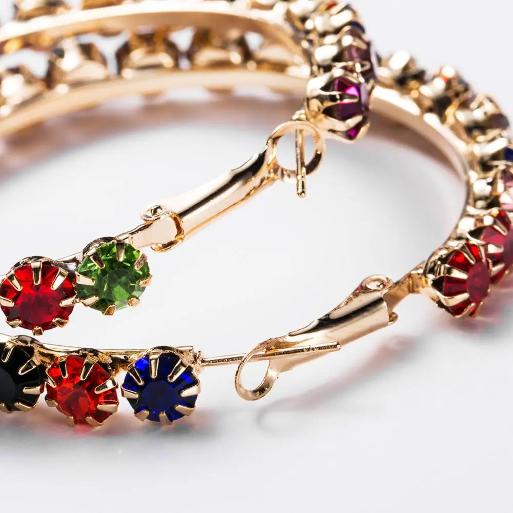 TREAZY New Multicolor Rhinestone Big Hoop Earrings for Women Wedding Party Jewelry Trendy Crystal Celebrity Statement Earrings