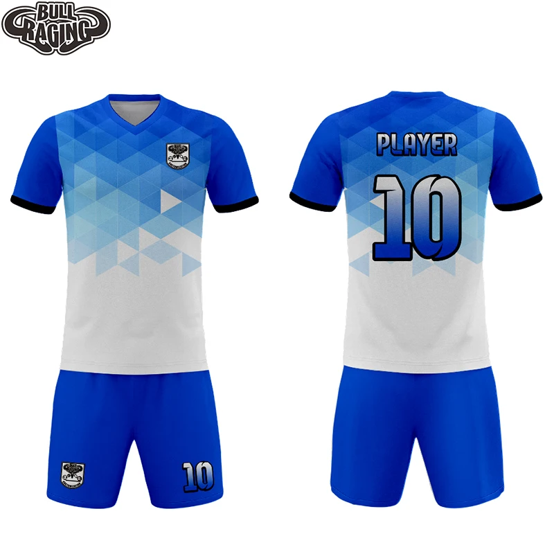 

classic blue geometry design US Europ size custom sublimation printing brethable fabric football tshirt uniform