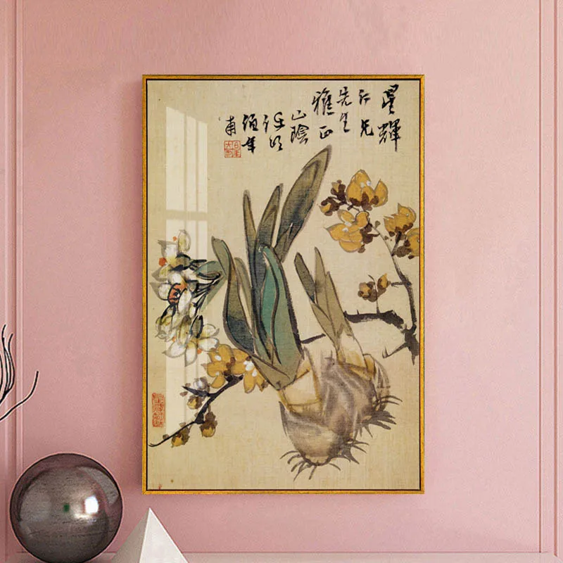 Chinese Style Flowers and Bird Painting Bird Singing on Plum blossom Artistic Beauty Picture Canvas Posters for Home Decoration