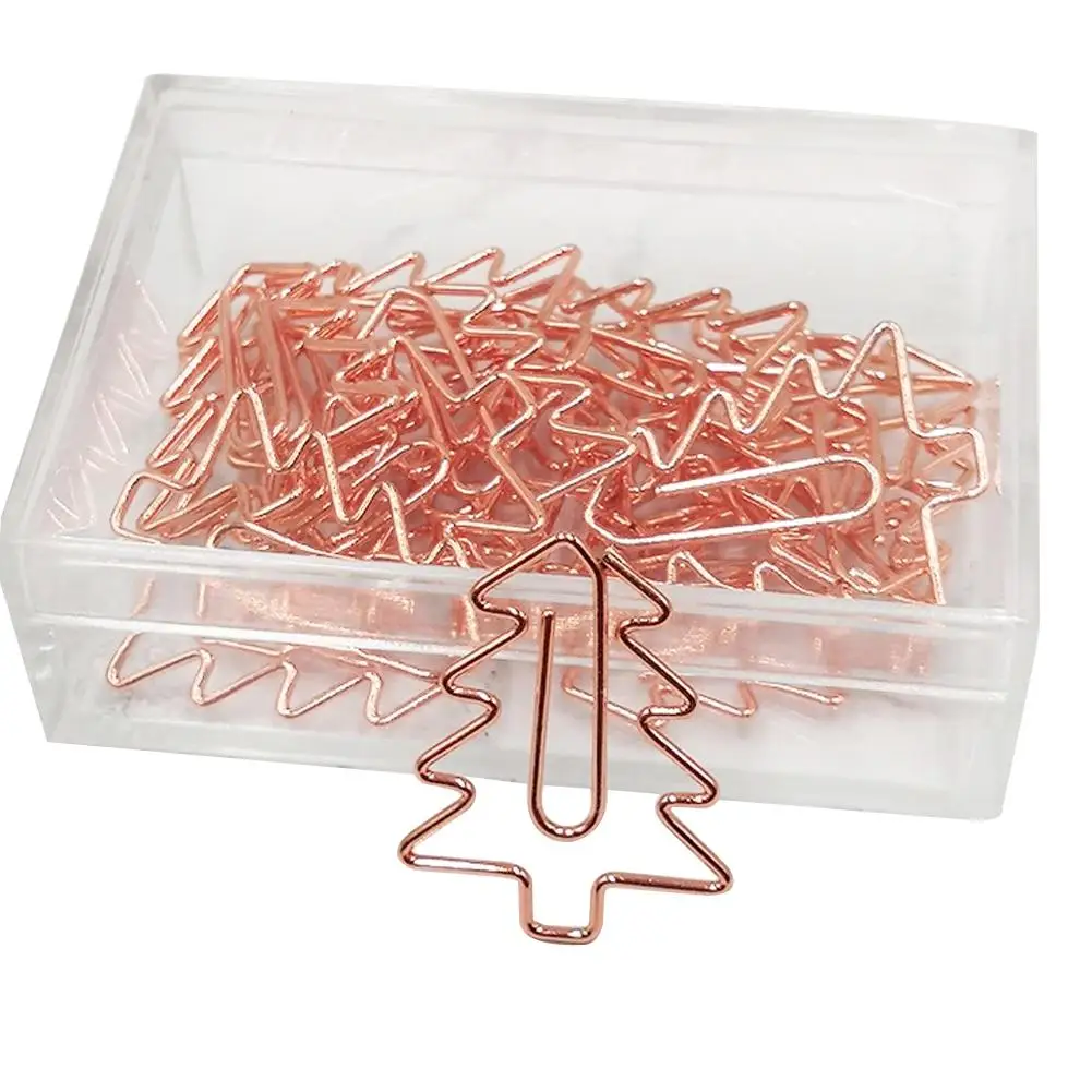 20PCS Paper Clips Christmas Tree Bow Envelope Cactus Clips Rose Gold For Office Accessories For Scrapbook Notebook