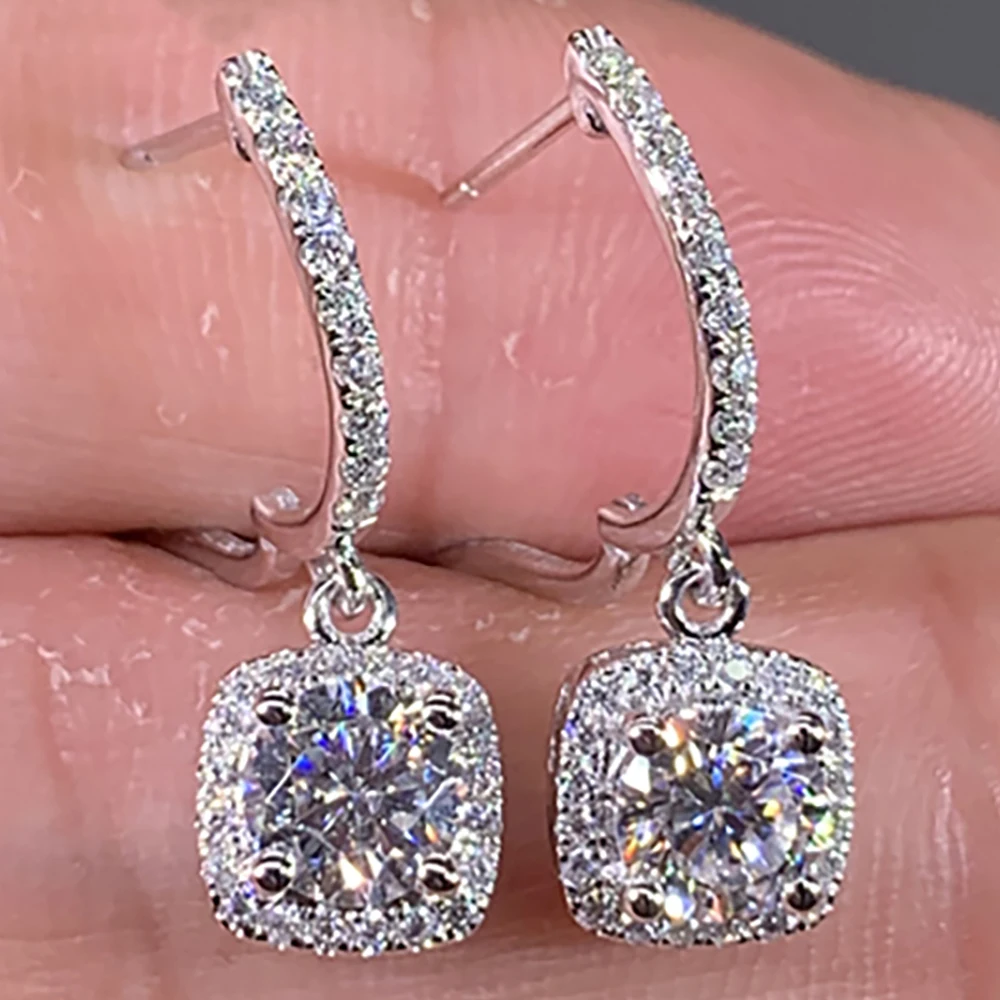 

Custom Solid 18K White Gold Women Drop Clip Hoop Earrings U Moissanite Diamonds 1 2 4 Ct Round Square Wedding Party Anniversary