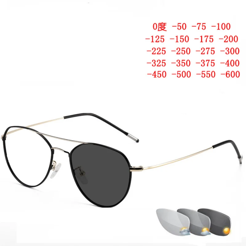 Diopter 0 -1.0 to -6.0 Myopia Glasses Women Men Polit Style Alloy Frame Prescription Spectacles For Nearsighted