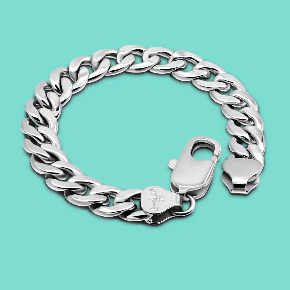 

Classic Male Bracelet 925 Sterling Silver Cuban Chain Jewelry Street Style 10mm Vintage Hip Hop Bangle Bracelets For Women Men