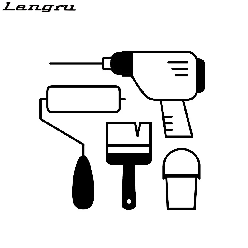 Langru 15CM*14.5CM Hardware Tools Impact Drill Paint Bucket Decal Vinly Car Sticker Accessories Jdm