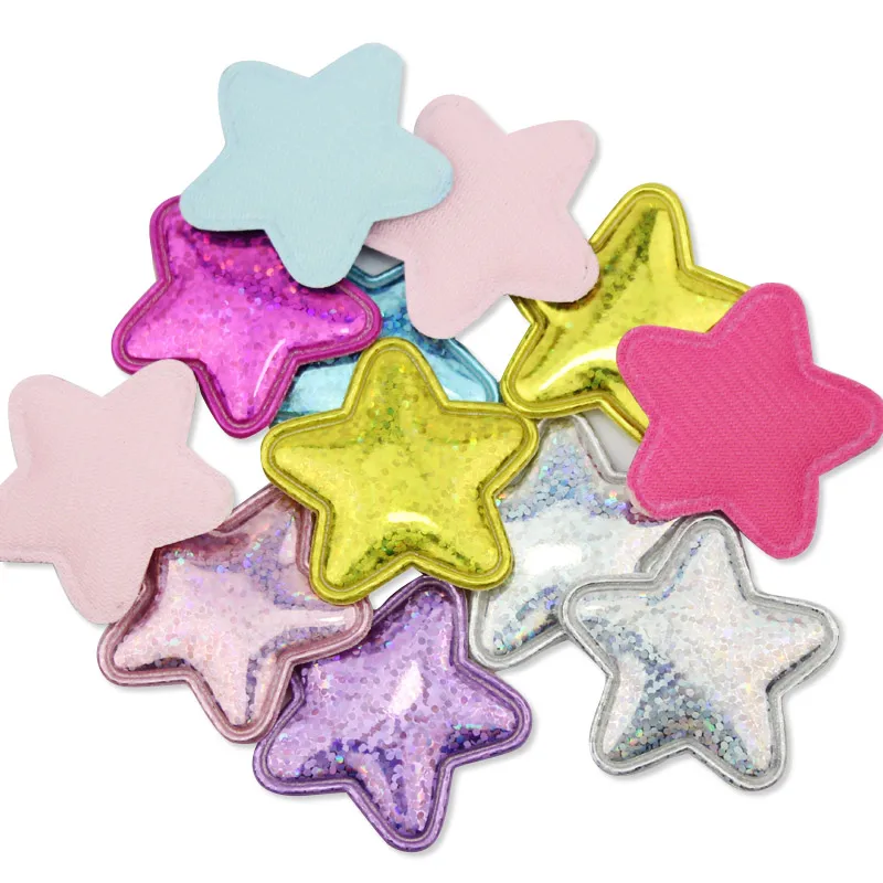 48Pcs 4cm Shiny PU Leather Star Shape Padded Appliques For Crafts Headwear DIY BB Clip Accessories Baking Decoration Wholesale