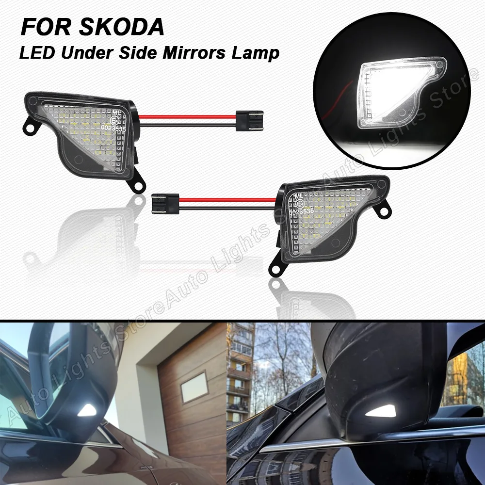 

2Pcs LED Under Mirror Puddle Light For Skoda Octavia II III 5E Before facelift Superb II 3 5 2013-2015 Side Mirror Puddle Lamp