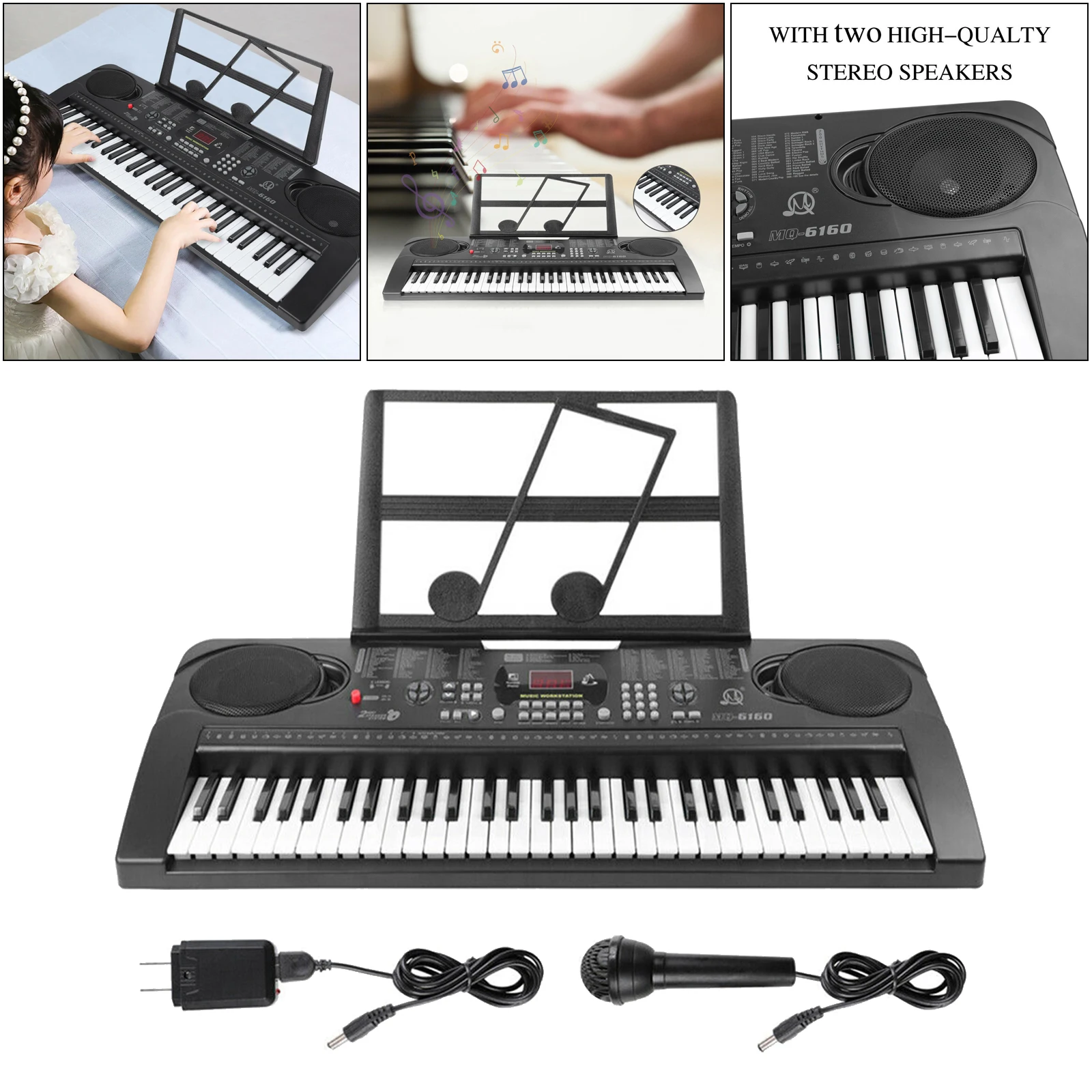 ABS Electronic Piano Keyboard Compact Digital Touch Display Kit with Micorphone Educational Toys Birthday Gift US Plug