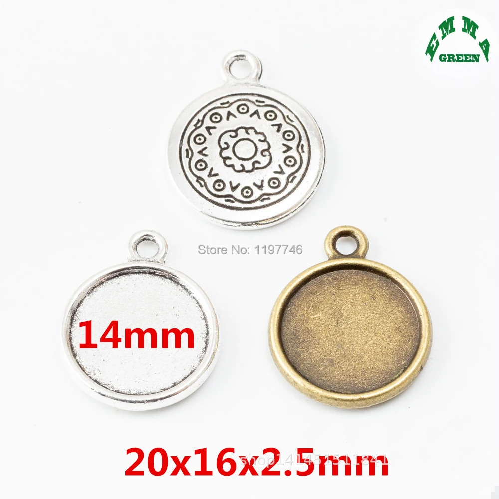 Round Base Charms for Jewelry making 10pcs fit 14mm Flower Base Tray Antique Cabochon Base Setting Charms Pendant for diy