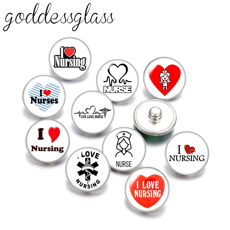 

New I love nurse nursing Heart 10pcs Round photo 12mm/18mm snap buttons for 12mm/18mm snap necklace DIY findings jewelry