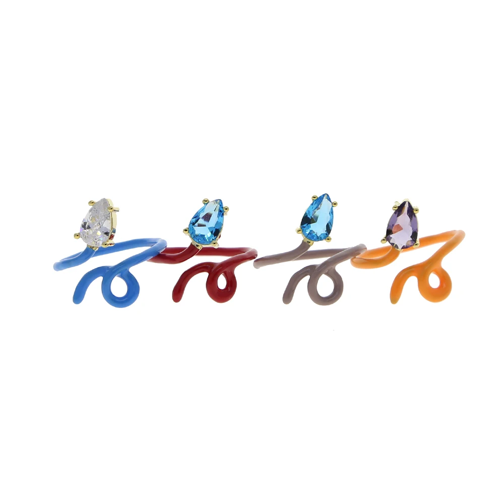 Single Stone Colorful Enamel Band The Wire Women Finger Ring Open Adjusted Size