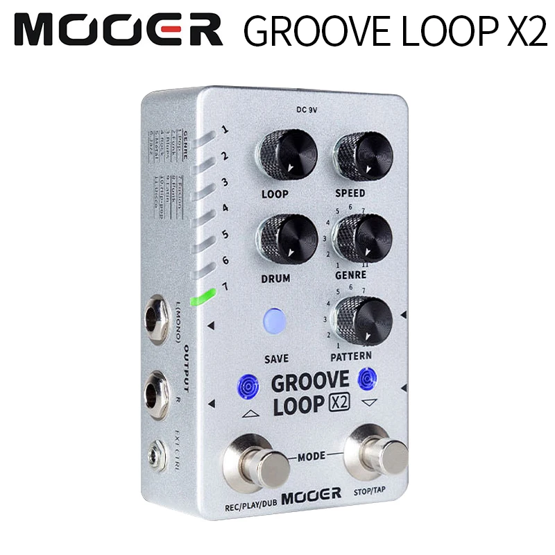 Moore grove loop x2 single block effector, stereo drum machine phrase cycle single block pedal, automatic alignment