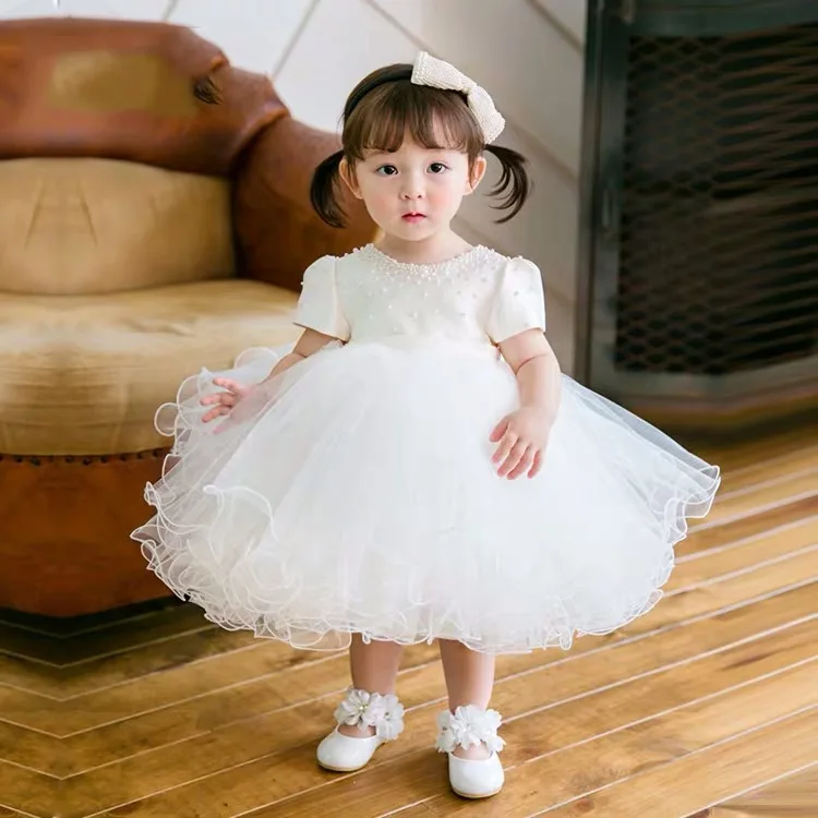 Baby Girl Dress White Tutu Dresses For Newborn Baby Wedding Christening Party Wear Toddler Girl 1 Year Birthday Frocks Baptism