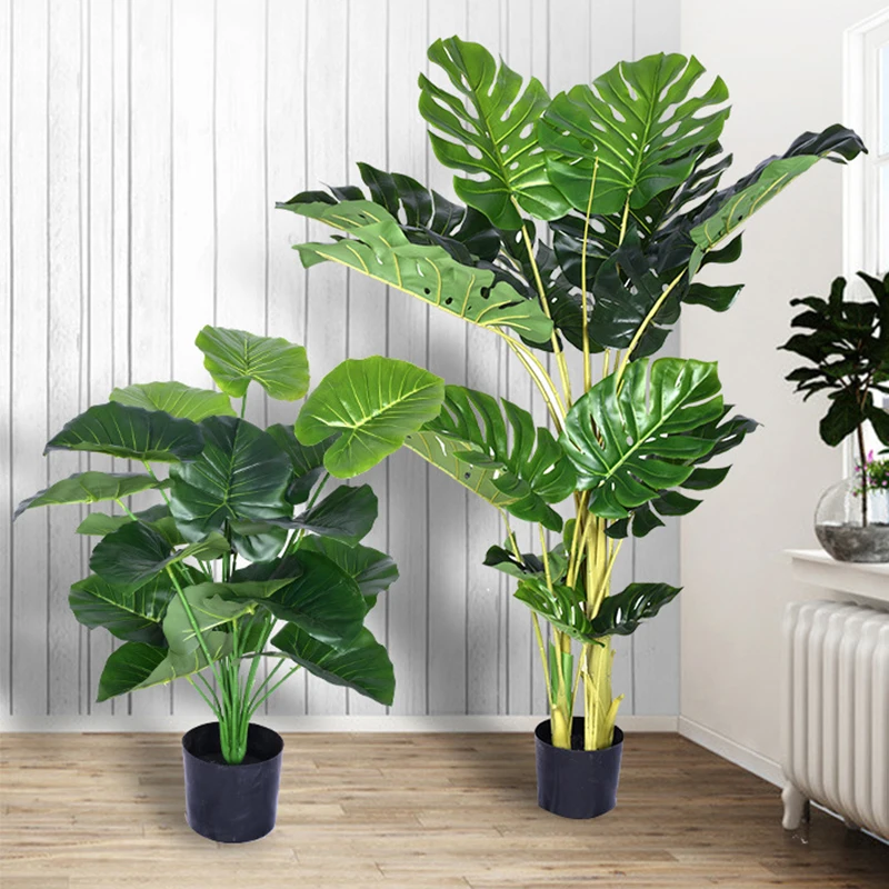 Artificial Turtle Leaf with Basin, Bamboo Plant Branch, Plastic, Tropical Palm, DIY Family Wedding and Office Decoration