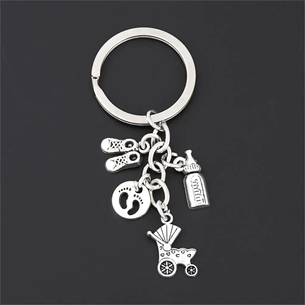 1Pc Lovely Baby Cart Milk bottle Keychain Cute Shoes Mother Cradling Theme Keychain Mother's Day Souvenir Jewelry E2690