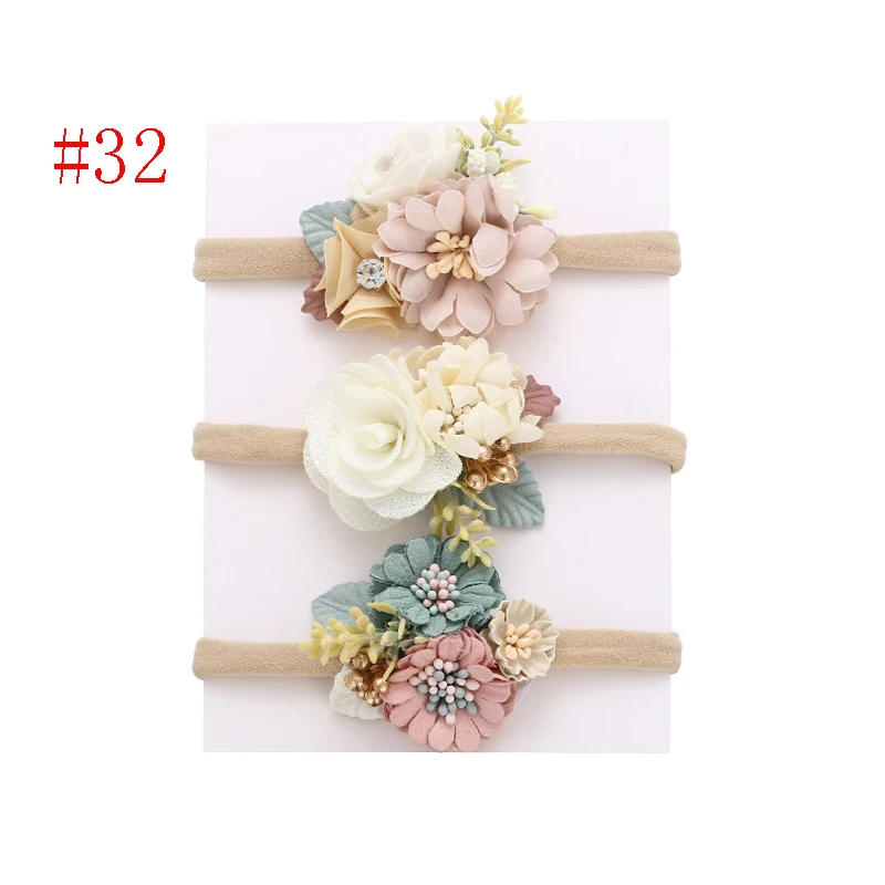 6sets/lot,Newborn Lace Flower Nylon Headband,Kids Satin Flower Headbands,Vintage Floral Elastic Headband for Girl's Headwear