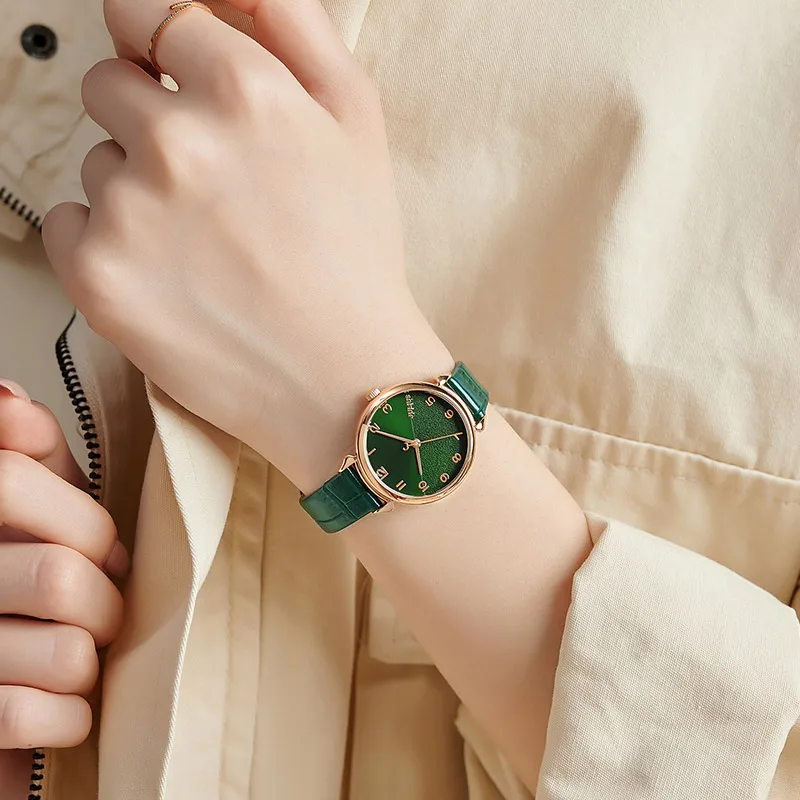 Julius Watch JA-1274 Girl's Green Quartz Watch Popular Casual Leather Fashion Whatches Reloj Mujer 30M Water Resistant Gift Box