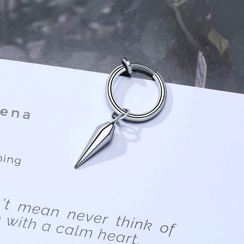 SMALL TREE SINGLE SPIKE ONCH EARRINGS FOR MEN HUGGIE HINGED STAINLESS STEEL MALE JEWELRY image 3