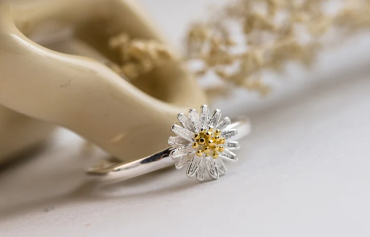925 Sterling Silver Imperial Sunflower Open Rings For Women Hypoallergenic Fashion Girl Sterling-silver-jewelry