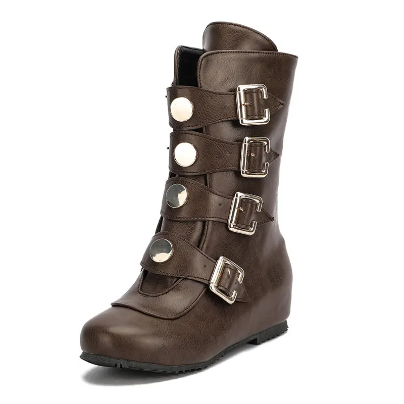 Sgesvier 2025 Big Size 52 Autumn Winter Boots Women Casual Shoes Round Toe Buckle Western Mid Cald Boots Women shoes black